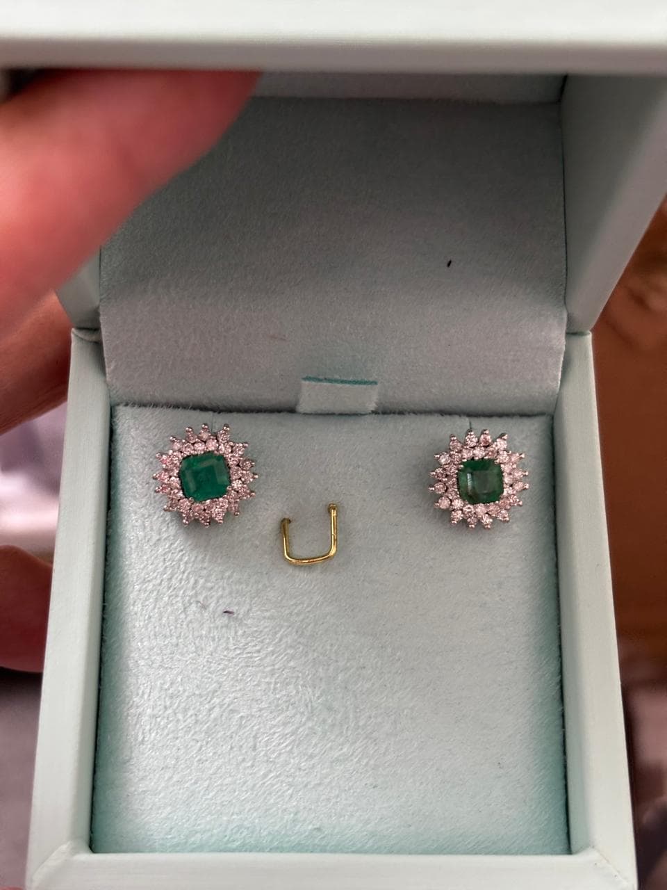 Brinco esmeralda com maracanã diamantes duplo